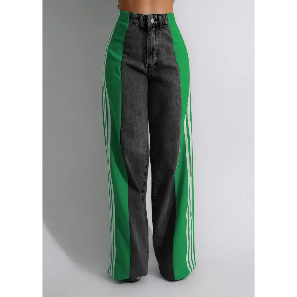 Fashion Stitching Wide Leg Denim Trousers Women's High Waist Stretchy Straight-leg Pants Beyond Trends Hub