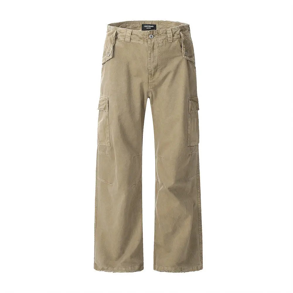 Fashion Straight Denim Trousers For Men - Khaki / XS