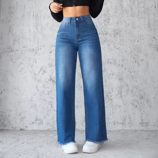 Fashion Straight Wide Leg Jeans Casual High Waist Non Elastic Women's Beyond Trends Hub
