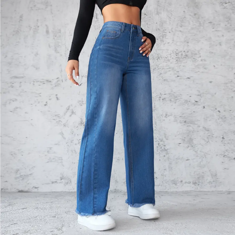 Fashion Straight Wide Leg Jeans Casual High Waist Non Elastic Women's Beyond Trends Hub