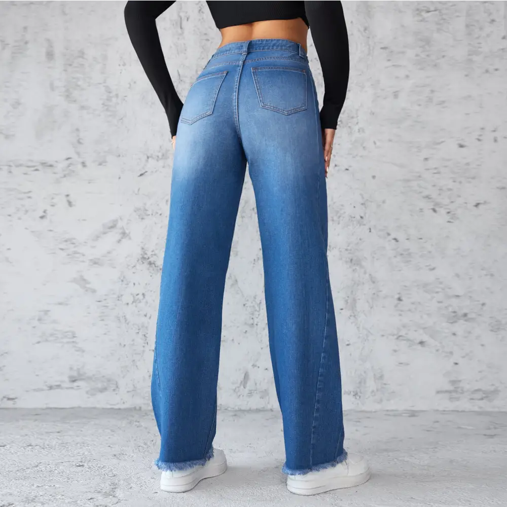 Fashion Straight Wide Leg Jeans Casual High Waist Non Elastic Women's Beyond Trends Hub