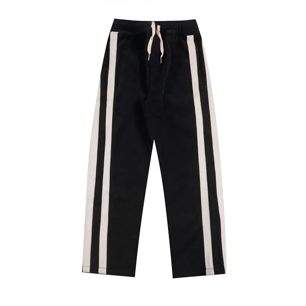 Fashion Striped Casual Straight Trousers Men - Velvet Black / M