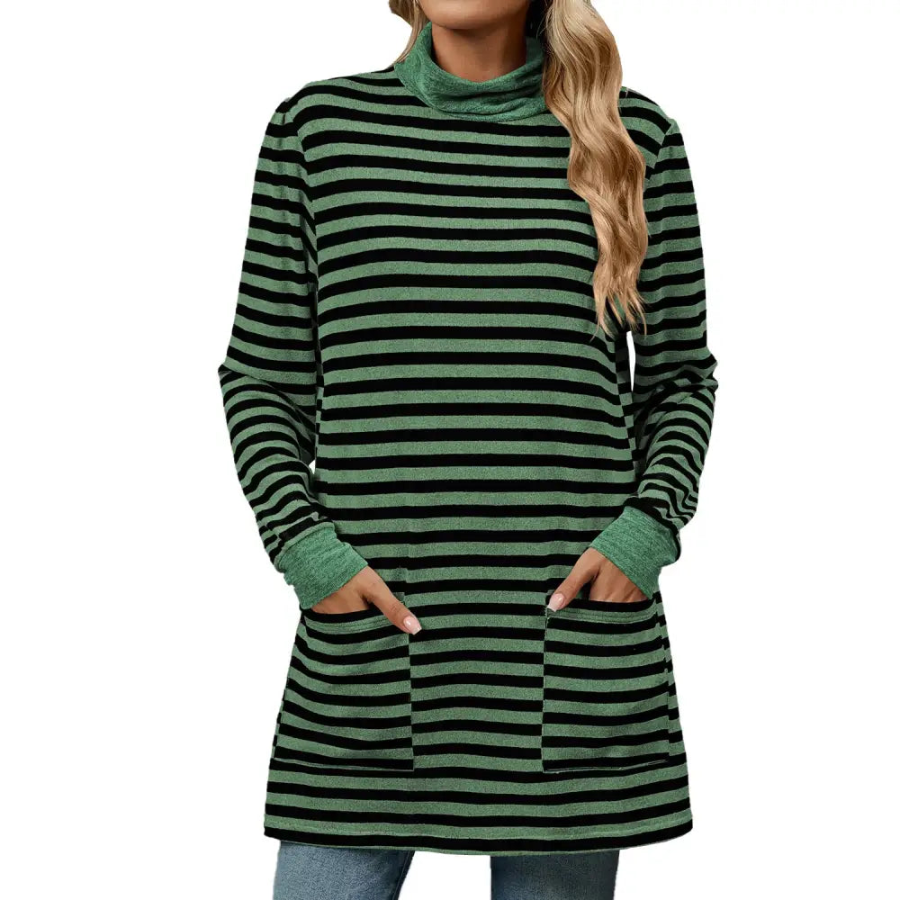 Fashion Striped Print Long Sweatshirt With Pocket Loose Long Sleeve Pullover T-shirt Top For Womens Clothing Beyond Trends Hub