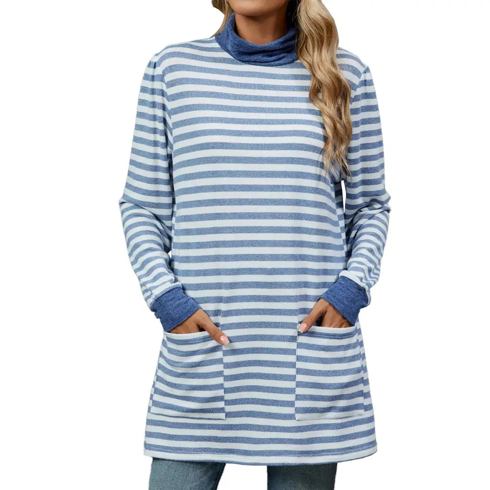 Fashion Striped Print Long Sweatshirt With Pocket Loose Long Sleeve Pullover T-shirt Top For Womens Clothing Beyond Trends Hub