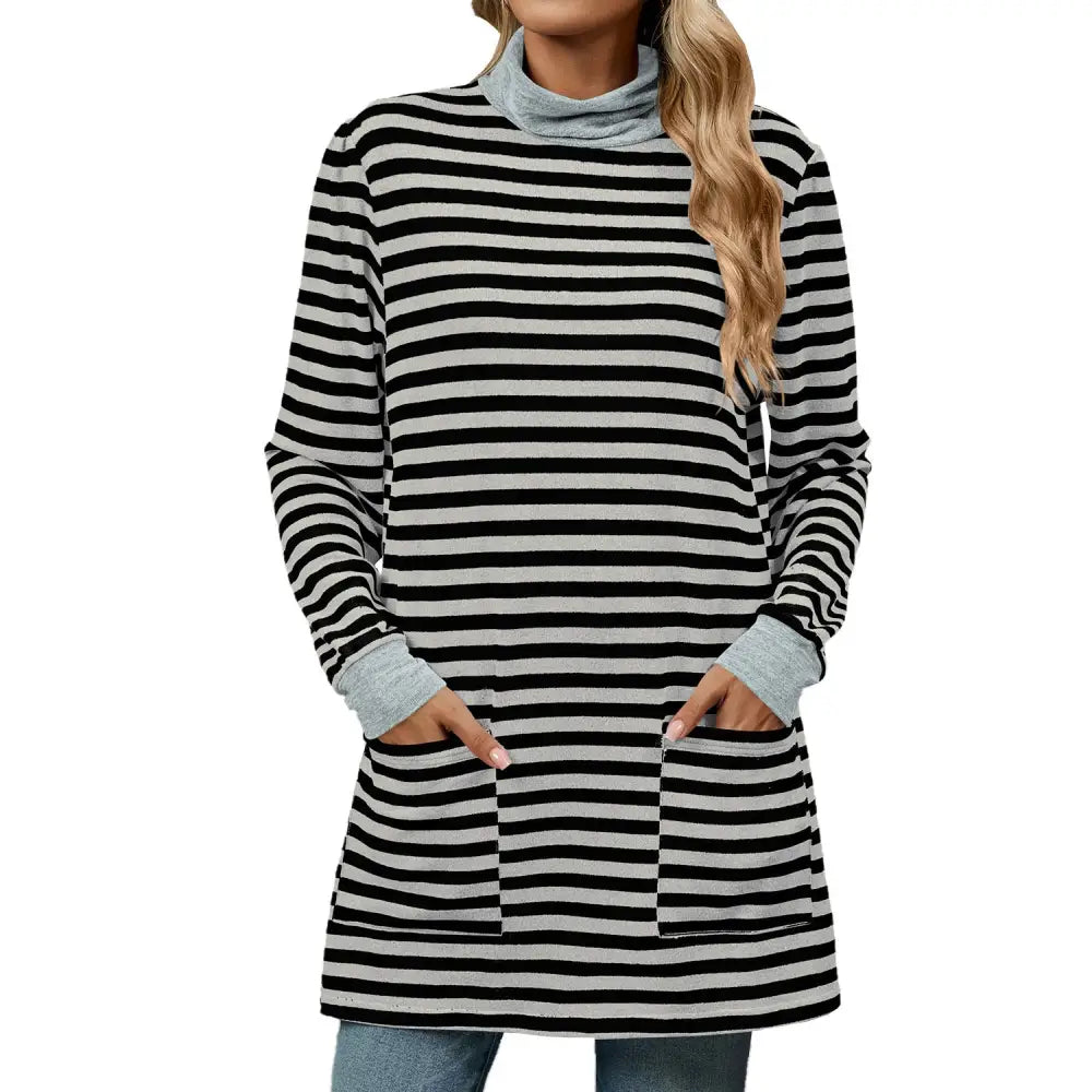 Fashion Striped Print Long Sweatshirt With Pocket Loose Long Sleeve Pullover T-shirt Top For Womens Clothing Beyond Trends Hub
