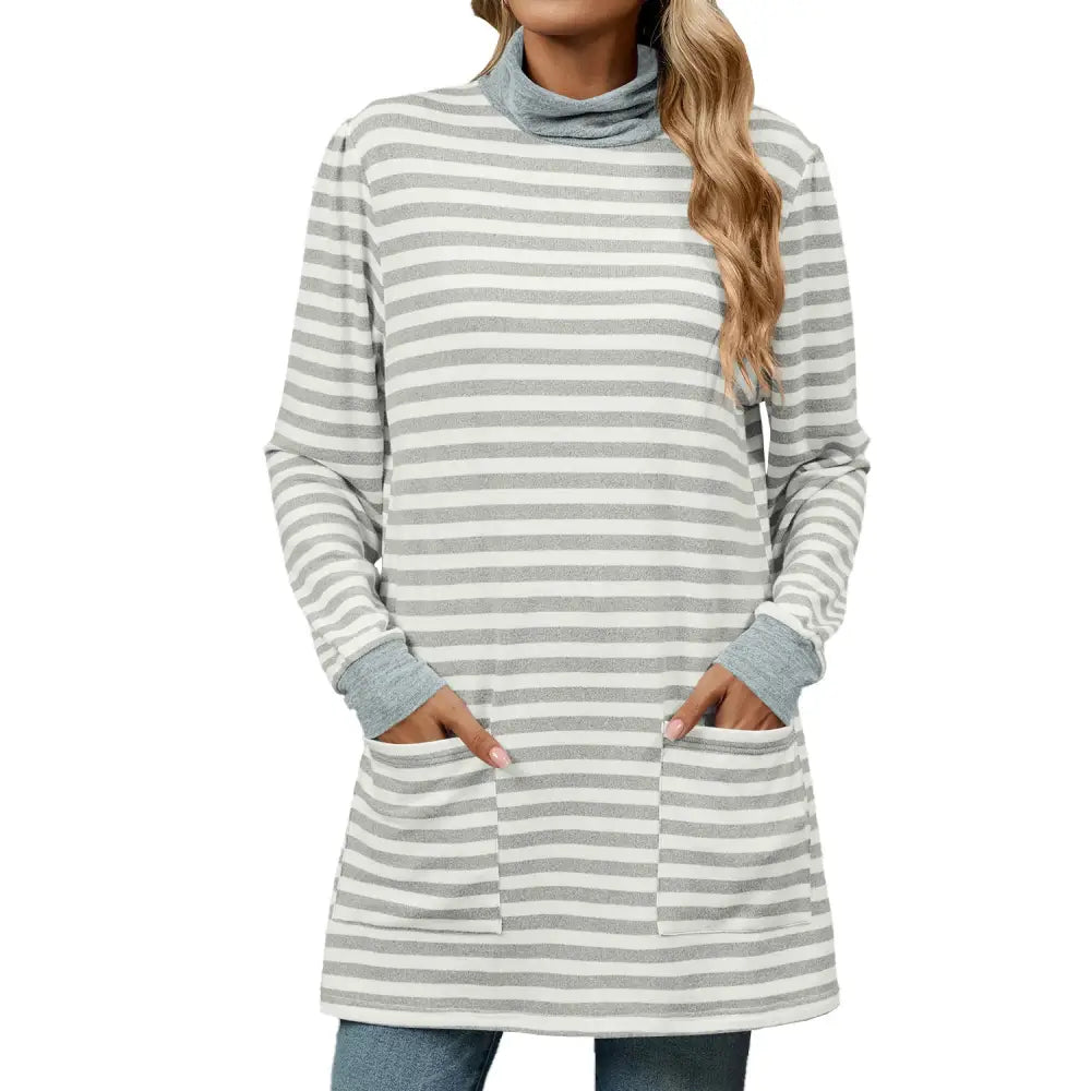 Fashion Striped Print Long Sweatshirt With Pocket Loose Long Sleeve Pullover T-shirt Top For Womens Clothing Beyond Trends Hub