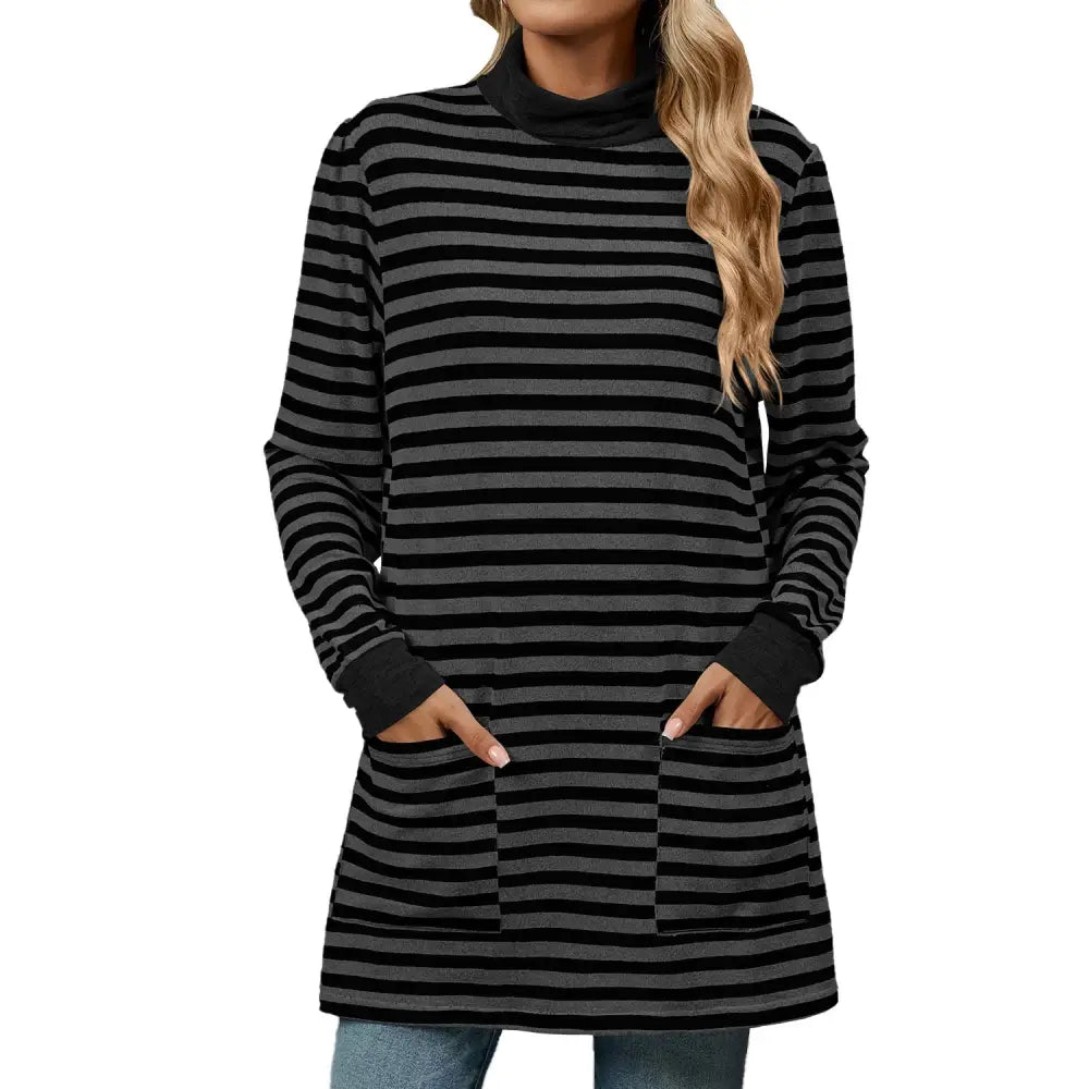 Fashion Striped Print Long Sweatshirt With Pocket Loose Long Sleeve Pullover T-shirt Top For Womens Clothing Beyond Trends Hub