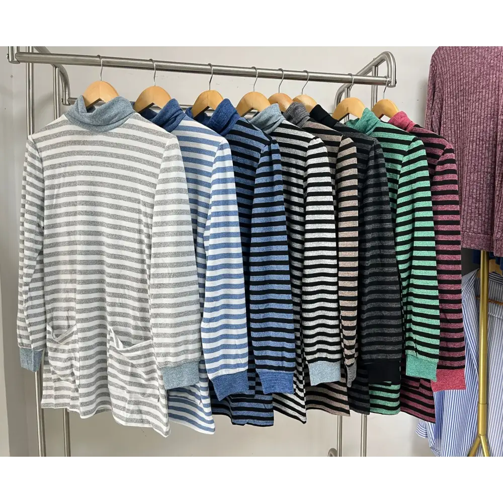 Fashion Striped Print Long Sweatshirt With Pocket Loose Long Sleeve Pullover T-shirt Top For Womens Clothing Beyond Trends Hub