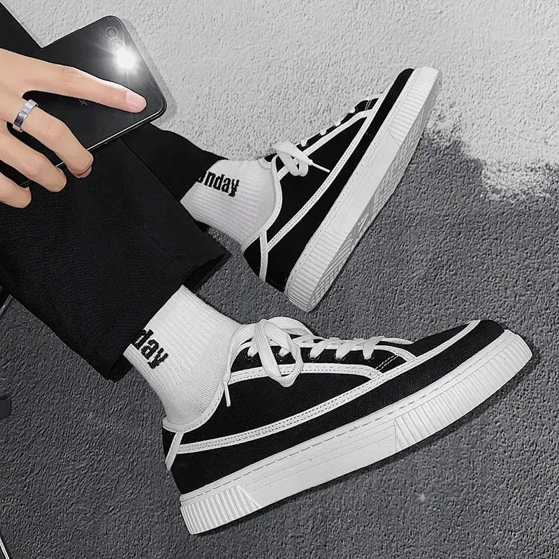 Fashion Trend Canvas Shoes Men’s Breathable - F11 black and white / 39