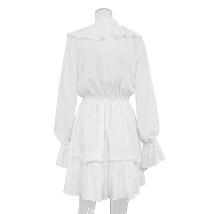 Fashion V Neck Pleated Ruffle Long Sleeve Dress Y2K V Neck Flared Sleeve Short Dress Women's Clothing Beyond Trends Hub