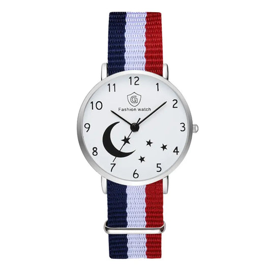 Fashion Watch For Women Bracelet Set Casual Canvas Strap Ladies Watches Moon Stars Pattern Quartz Wristwatches Female Gift Clock - Beyond Trends Hub 