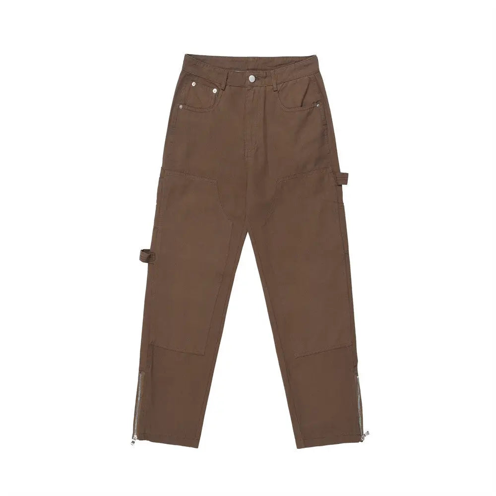 Fashion Zipper Split Casual Trousers Men - Brown / S