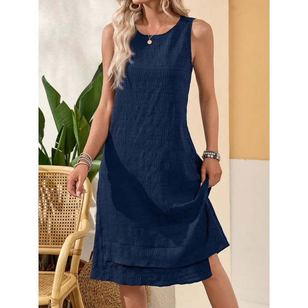 Fashionable All-match Sleeveless Round Neck Dress Women - Navy Blue / S