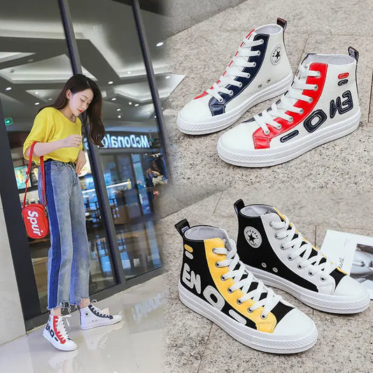 Fashionable wild high-top canvas shoes