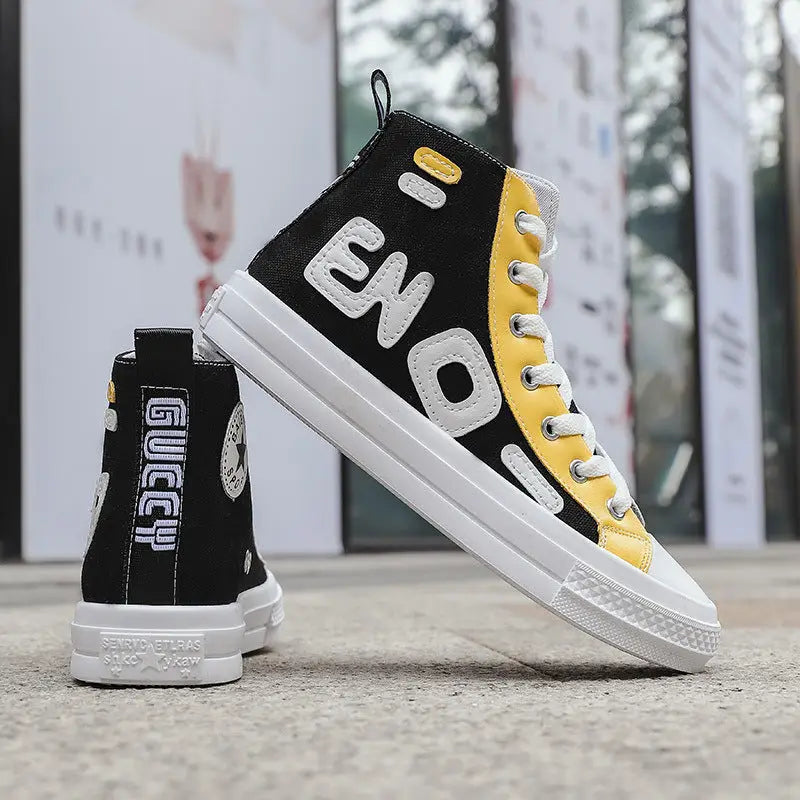 Fashionable wild high-top canvas shoes - Black / 37