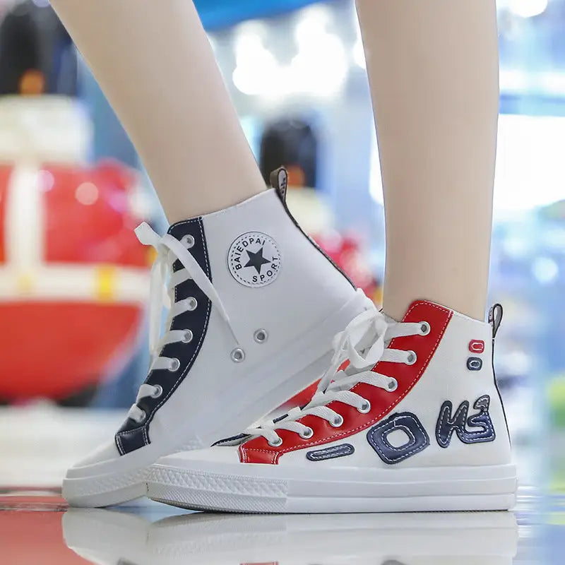 Fashionable wild high-top canvas shoes - White / 35