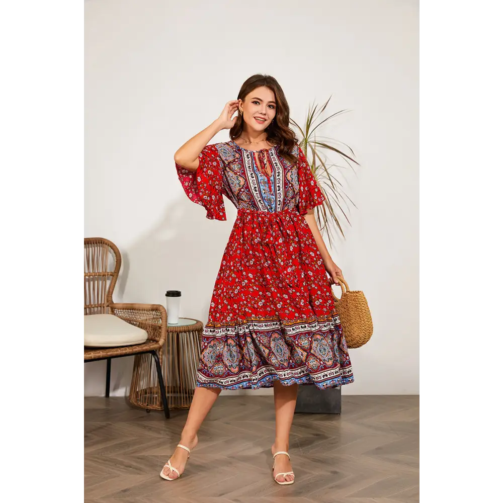 Fat Women Dresses Summer V Neck Print Beach Dress