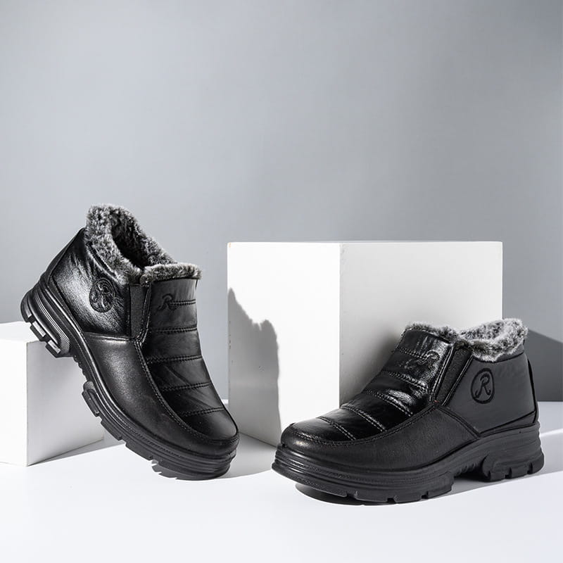 Warm and fleece leather cotton boots