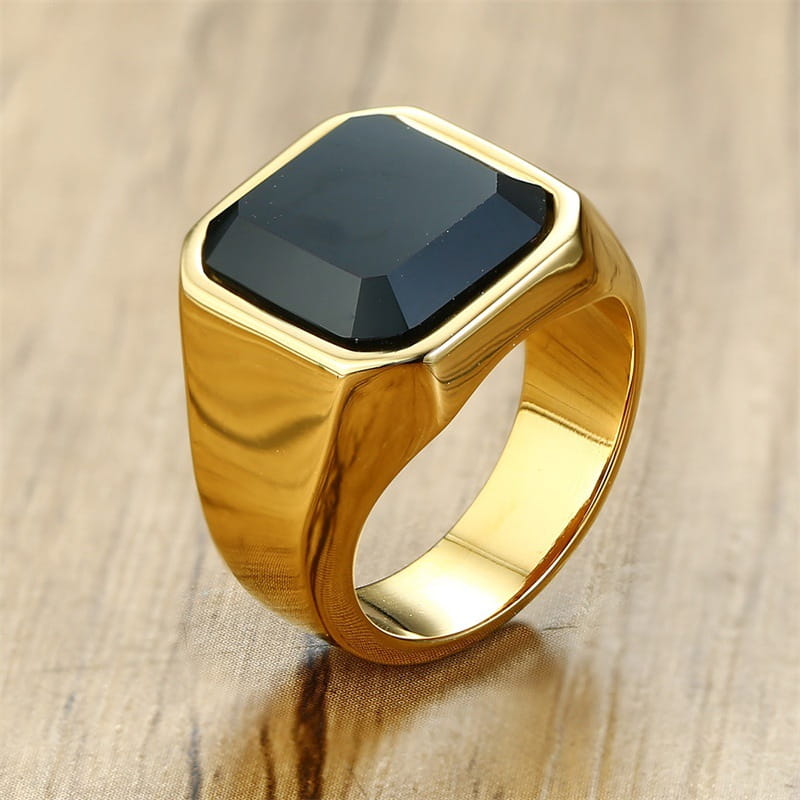 Men’s stainless steel black agate ring