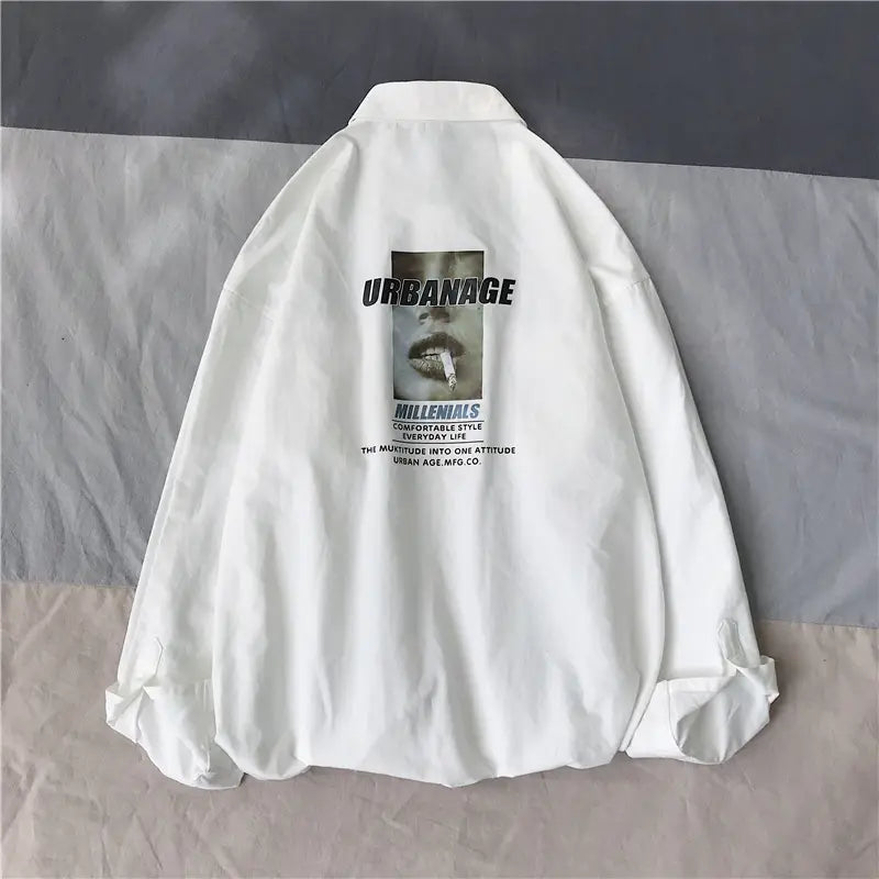 Cotton printed tooling Hong Kong style long sleeve shirt for men