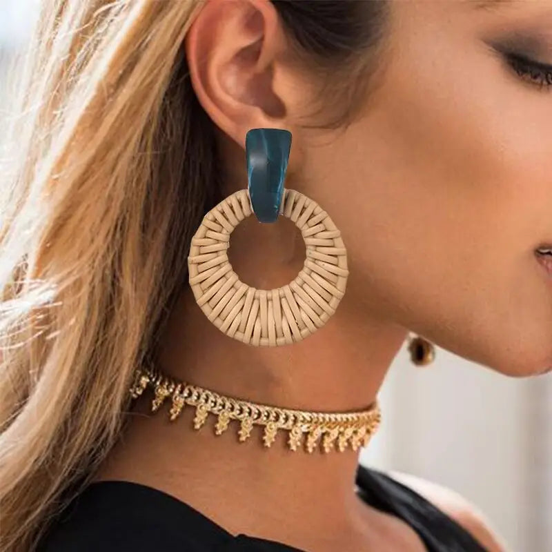 Woven circular earrings from Women Earrings Korean Vintage Earring collection.