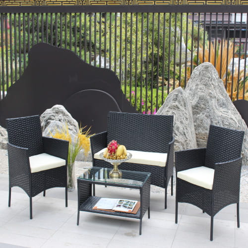 Rattan Patio Furniture 4 Piece Set Outdoor Patio Cushioned Seat