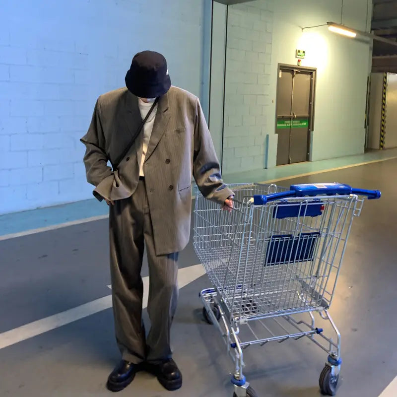 Korean Trend Loose Fitting Striped Suit Set Versatile For Men In Spring And Summer