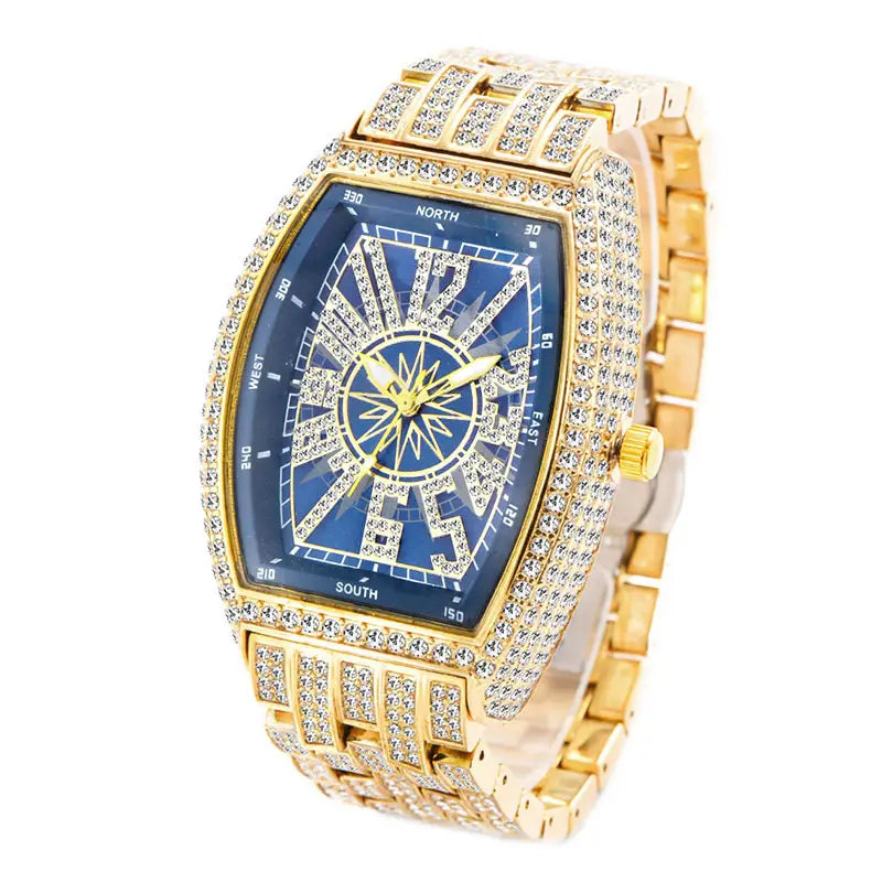 Fashion Personality Full Diamond Barrel Digital Men’s Watch