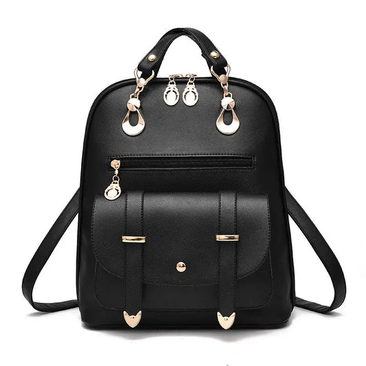 Female bag fashion PU leather dual-use backpack - Black