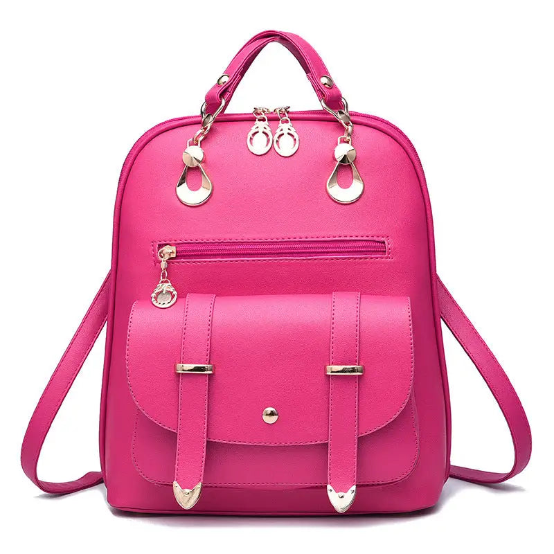 Female bag fashion PU leather dual-use backpack - Rose Red