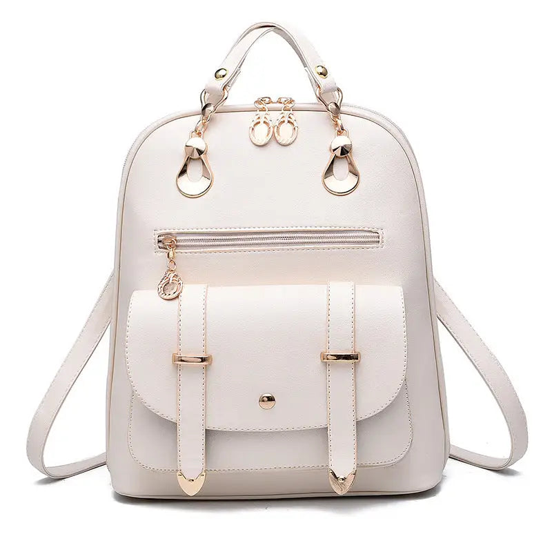 Female bag fashion PU leather dual-use backpack - White