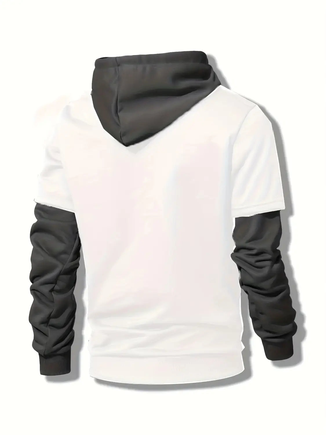 Men’s Contrast Color Hooded Pullover Drawstring Pocket Long Sleeve Sweater