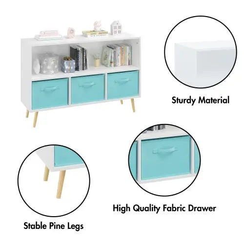 Fiberboard Children’s Bookshelf With Foldable Fabric Drawers - WhiteBlue - 5