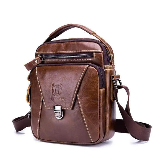 First Layer Cowhide Single Shoulder Men’s Retro Cowhide Bag - Brown