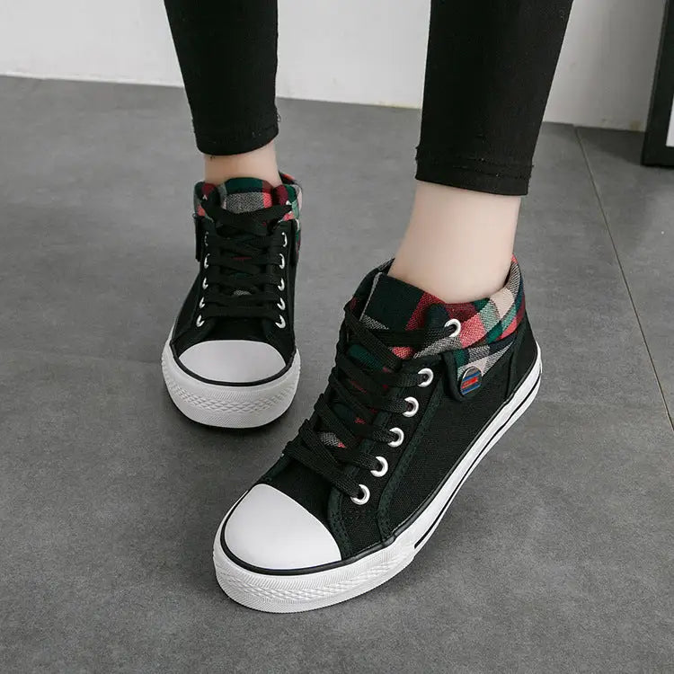 Flat mid-to-high women canvas shoes - Black / 35