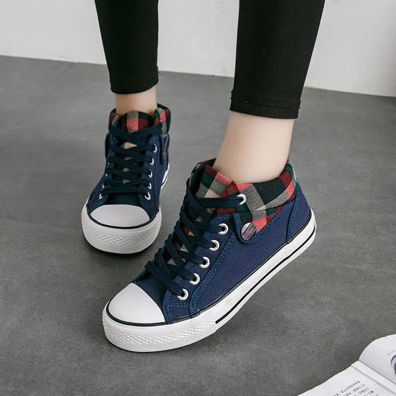 Flat mid-to-high women canvas shoes - Blue / 35