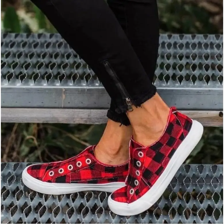 Flat women’s canvas shoes - Red / 40