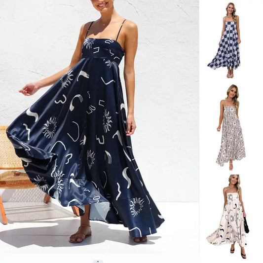 Floral Print Suspender Dress Summer Slim Fit Long Dresses For Womens Clothing - 4