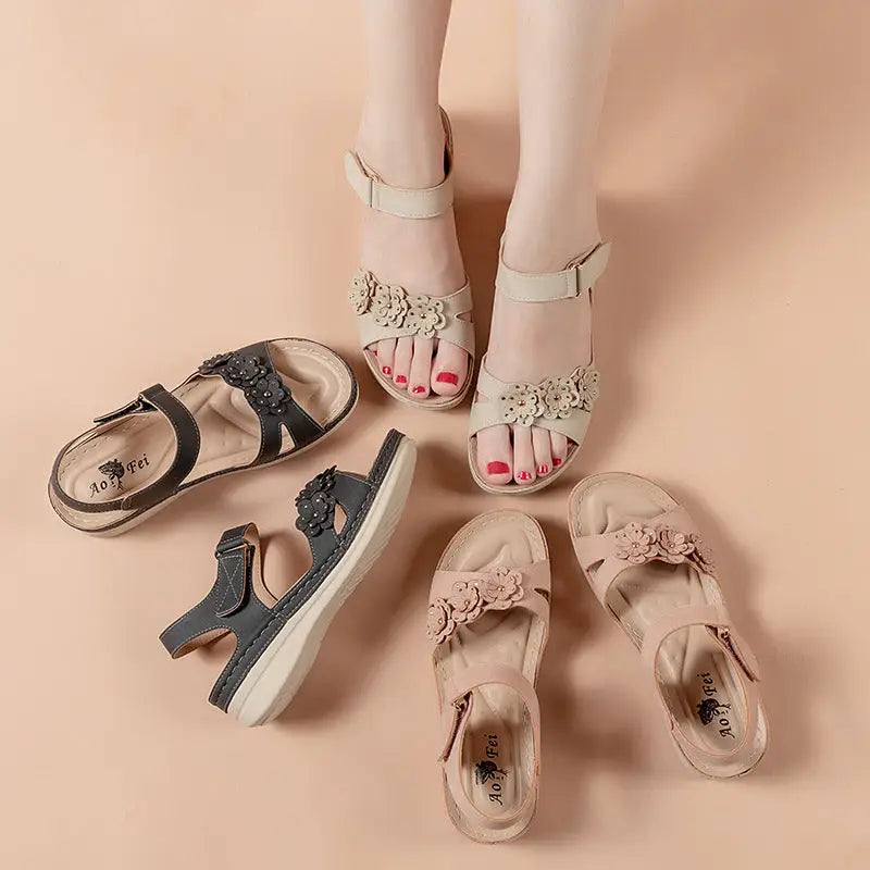 Flower Non-Slip Wedge Heel Plus Size Sandals