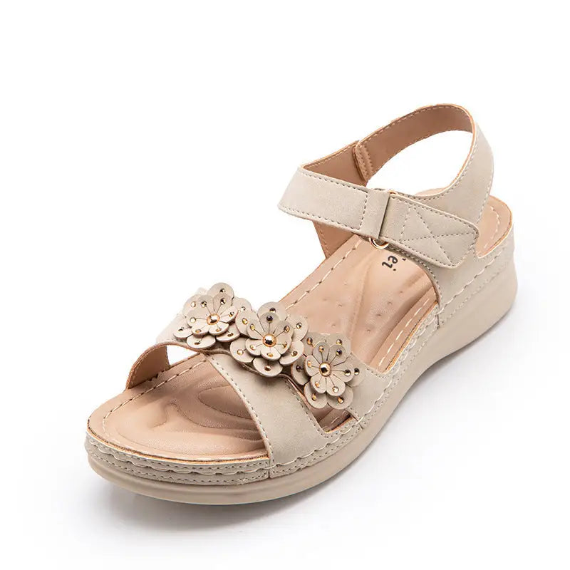 Flower Non-Slip Wedge Heel Plus Size Sandals - Apricot / 36