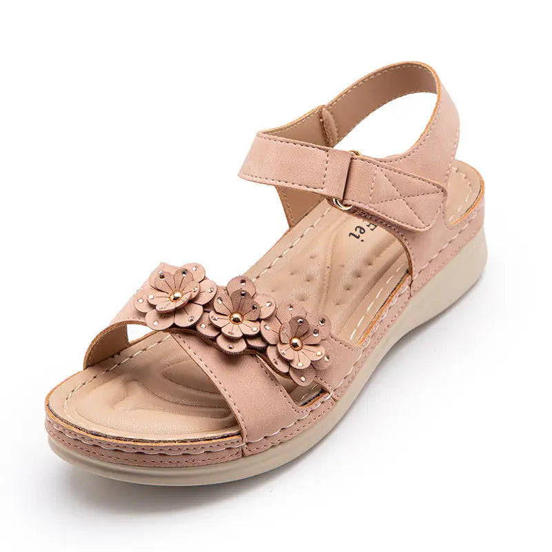 Flower Non-Slip Wedge Heel Plus Size Sandals - Pink / 36