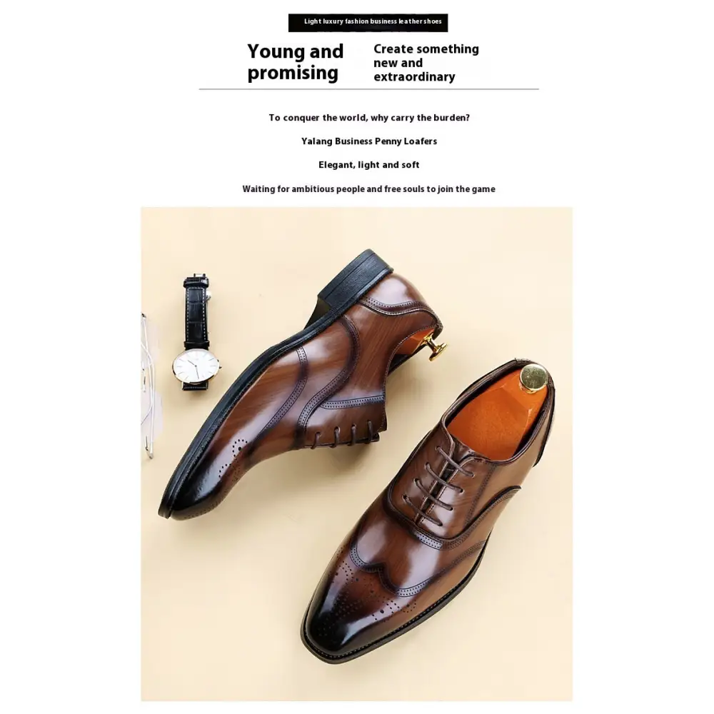 Formal Leather Shoes British Men Brogue Pointed-toe Lace
