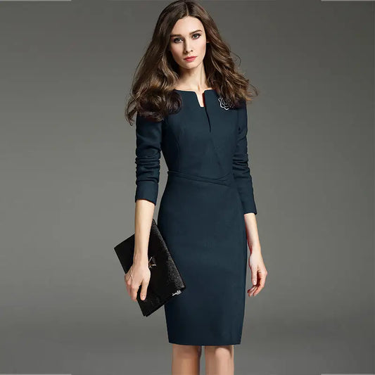 Formal Temperament Elegant And Intellectual Mid-sleeve Red Dress Women - Dark blue cropped sleeves / XS