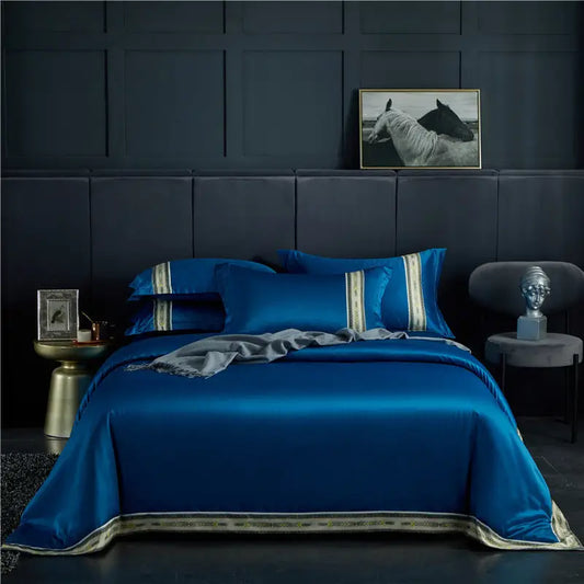 Four-piece Set Of Washed Silk Satin Striped Sheets, Solid Color Ice Silk Jane Ou Silk Slippery Bed Linen - Beyond Trends Hub 