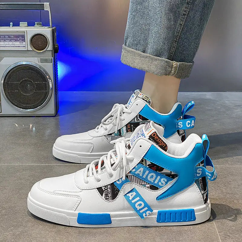 Four Seasons New Men’s Casual Shoes Fashionable Outdoor Sports Shoes Trendy High Top Board Shoes