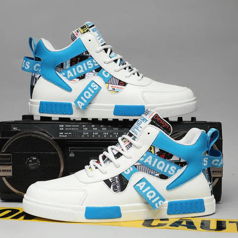 Four Seasons New Men’s Casual Shoes Fashionable Outdoor Sports Shoes Trendy High Top Board Shoes