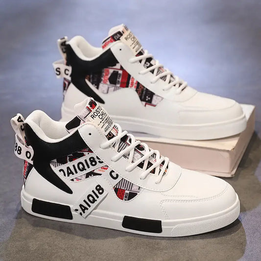 Four Seasons New Men’s Casual Shoes Fashionable Outdoor Sports Shoes Trendy High Top Board Shoes