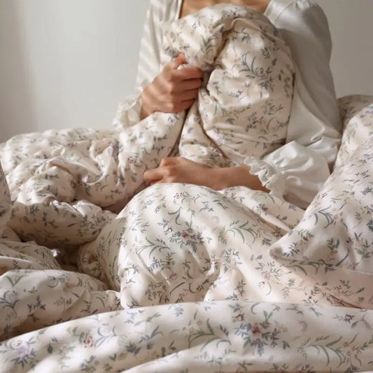 French Pastoral Style Knitted Bed Cotton Plant Floral Quilt Cover Nude Sleeping Sheets - Beyond Trends Hub 