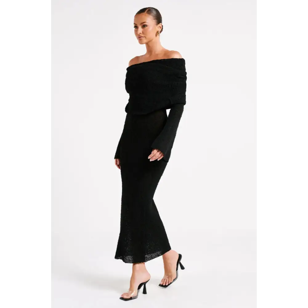 French-style One-shoulder Knitted Dress Fashion Party Beach Long-sleeved Long Dresses Fall Wainter Women's Clothing Beyond Trends Hub