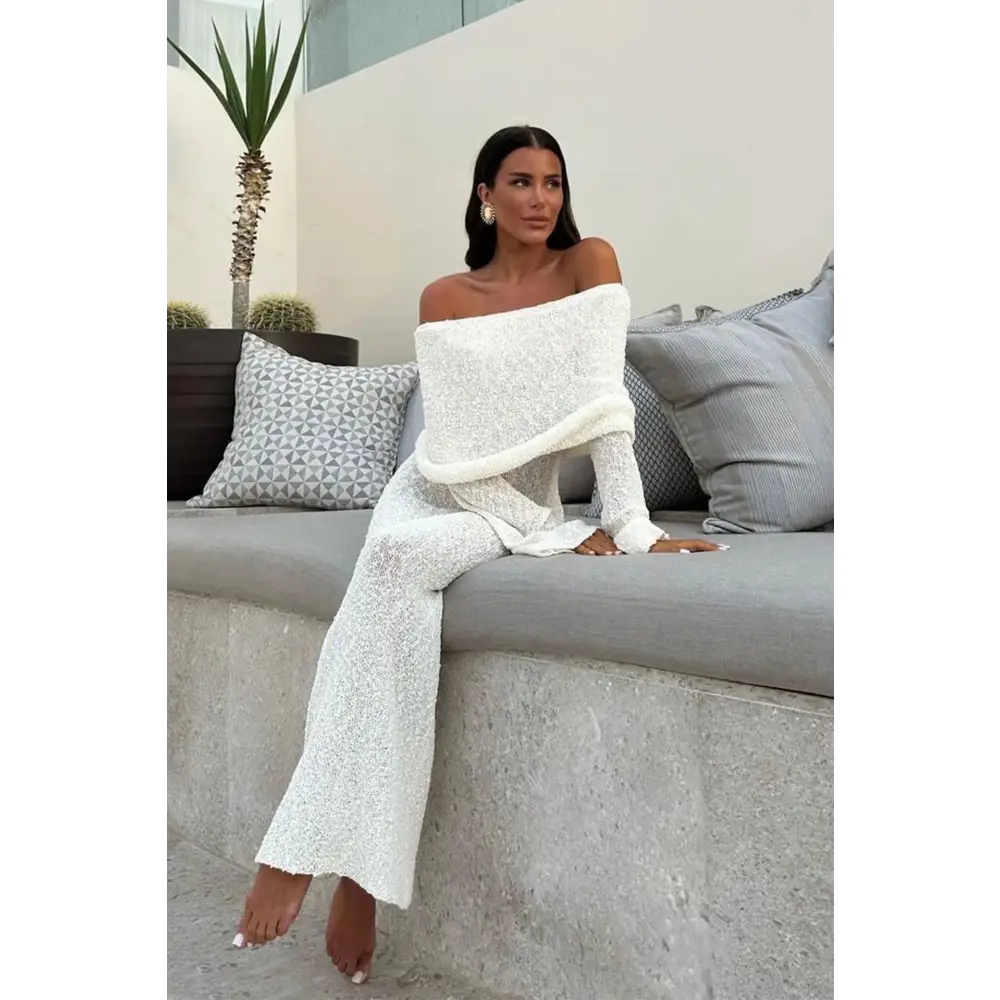 French-style One-shoulder Knitted Dress Fashion Party Beach Long-sleeved Long Dresses Fall Wainter Women's Clothing Beyond Trends Hub